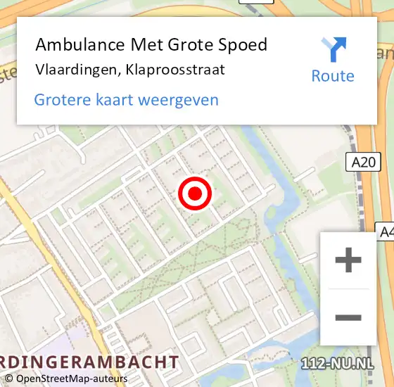 Locatie op kaart van de 112 melding: Ambulance Met Grote Spoed Naar Vlaardingen, Klaproosstraat op 4 mei 2021 12:22