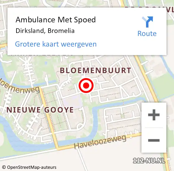 Locatie op kaart van de 112 melding: Ambulance Met Spoed Naar Dirksland, Bromelia op 4 mei 2021 12:50