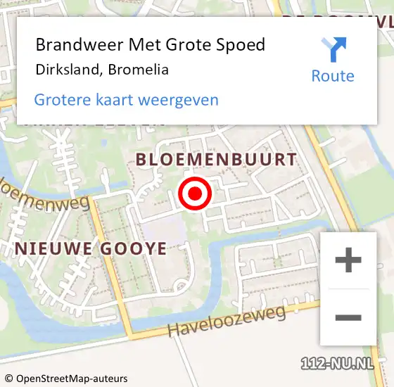 Locatie op kaart van de 112 melding: Brandweer Met Grote Spoed Naar Dirksland, Bromelia op 4 mei 2021 12:51