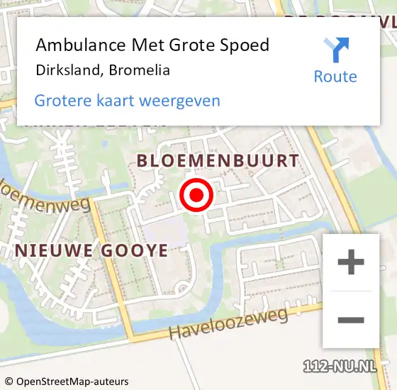 Locatie op kaart van de 112 melding: Ambulance Met Grote Spoed Naar Dirksland, Bromelia op 4 mei 2021 12:51