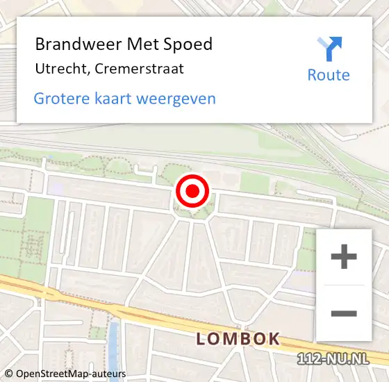 Locatie op kaart van de 112 melding: Brandweer Met Spoed Naar Utrecht, Cremerstraat op 4 mei 2021 13:30