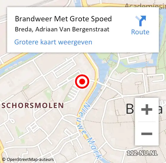 Locatie op kaart van de 112 melding: Brandweer Met Grote Spoed Naar Breda, Adriaan Van Bergenstraat op 4 mei 2021 13:47