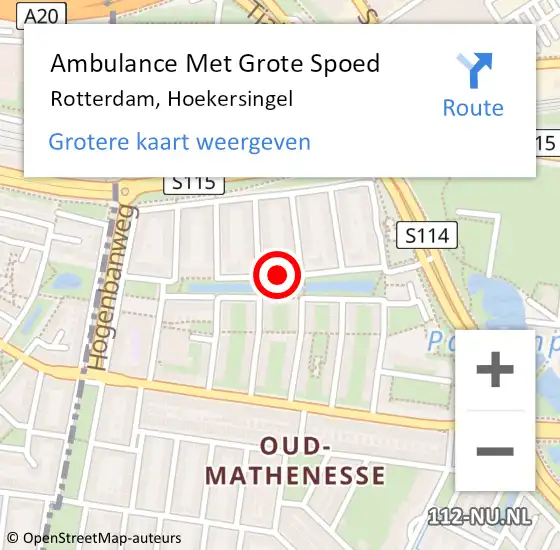 Locatie op kaart van de 112 melding: Ambulance Met Grote Spoed Naar Rotterdam, Hoekersingel op 4 mei 2021 14:08