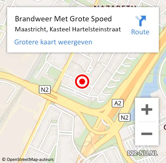Locatie op kaart van de 112 melding: Brandweer Met Grote Spoed Naar Maastricht, Kasteel Hartelsteinstraat op 4 mei 2021 14:43
