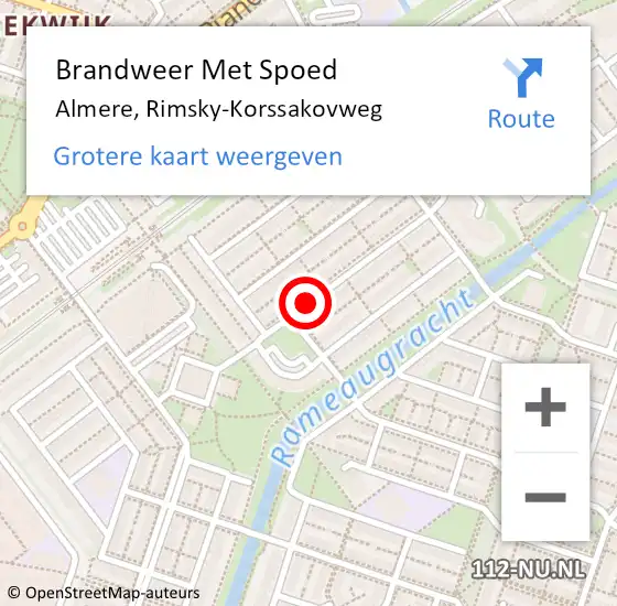 Locatie op kaart van de 112 melding: Brandweer Met Spoed Naar Almere, Rimsky-Korssakovweg op 4 mei 2021 15:29