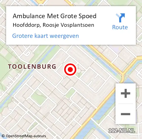 Locatie op kaart van de 112 melding: Ambulance Met Grote Spoed Naar Hoofddorp, Roosje Vosplantsoen op 4 mei 2021 16:03