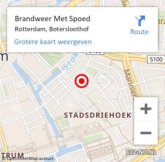 Locatie op kaart van de 112 melding: Brandweer Met Spoed Naar Rotterdam, Botersloothof op 4 mei 2021 16:07