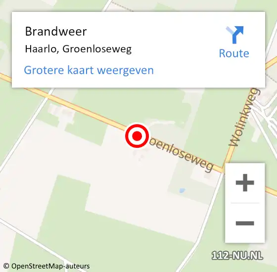 Locatie op kaart van de 112 melding: Brandweer Haarlo, Groenloseweg op 4 mei 2021 16:10