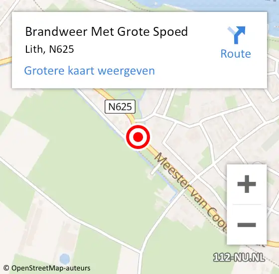 Locatie op kaart van de 112 melding: Brandweer Met Grote Spoed Naar Lith, N625 op 4 mei 2021 16:10