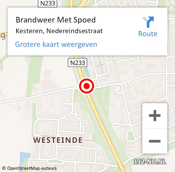 Locatie op kaart van de 112 melding: Brandweer Met Spoed Naar Kesteren, Nedereindsestraat op 4 mei 2021 16:58