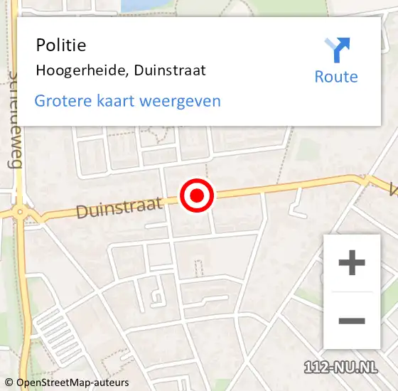 Locatie op kaart van de 112 melding: Politie Hoogerheide, Duinstraat op 4 mei 2021 19:06