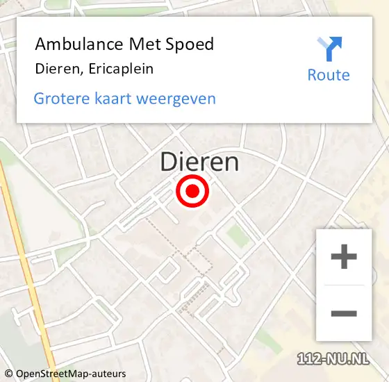 Locatie op kaart van de 112 melding: Ambulance Met Spoed Naar Dieren, Ericaplein op 4 mei 2021 22:14