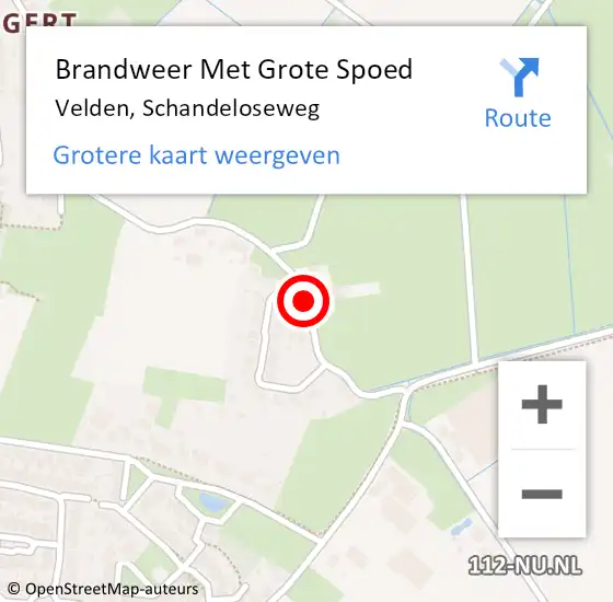 Locatie op kaart van de 112 melding: Brandweer Met Grote Spoed Naar Velden, Schandeloseweg op 4 mei 2021 22:37