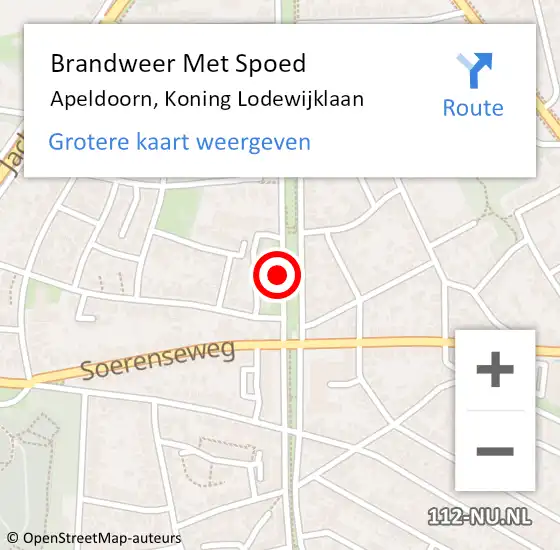 Locatie op kaart van de 112 melding: Brandweer Met Spoed Naar Apeldoorn, Koning Lodewijklaan op 4 mei 2021 23:14