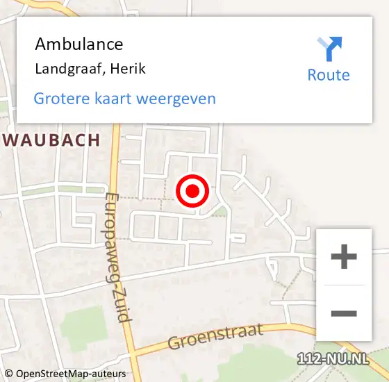 Locatie op kaart van de 112 melding: Ambulance Landgraaf, Herik op 9 juni 2014 18:40