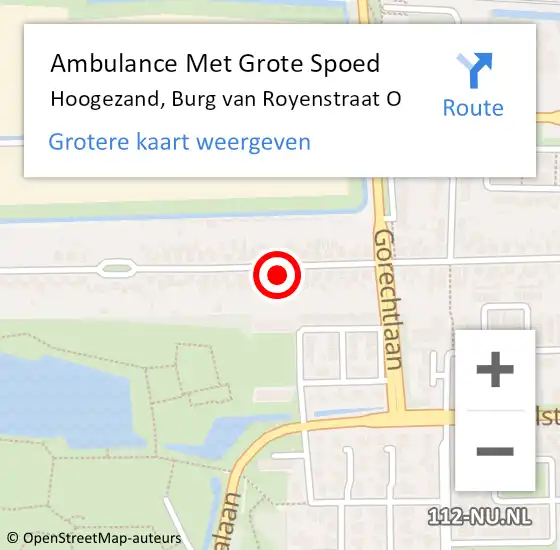 Locatie op kaart van de 112 melding: Ambulance Met Grote Spoed Naar Hoogezand, Burg van Royenstraat O op 9 juni 2014 18:42