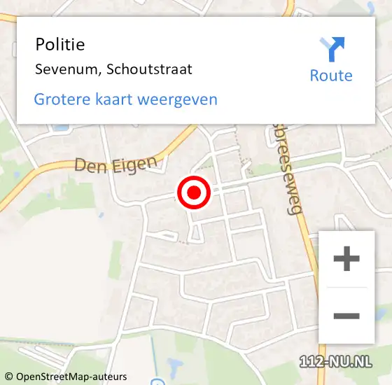 Locatie op kaart van de 112 melding: Politie Sevenum, Schoutstraat op 5 mei 2021 12:09