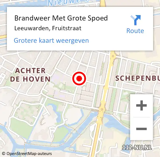Locatie op kaart van de 112 melding: Brandweer Met Grote Spoed Naar Leeuwarden, Fruitstraat op 5 mei 2021 13:15