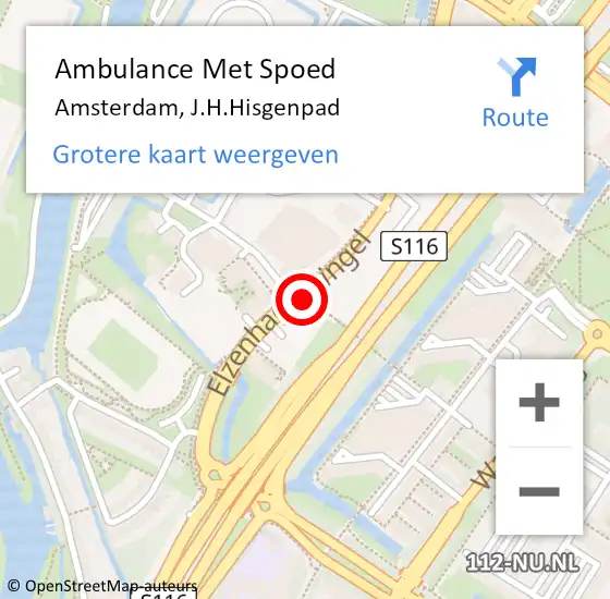 Locatie op kaart van de 112 melding: Ambulance Met Spoed Naar Amsterdam, J.H.Hisgenpad op 5 mei 2021 16:35