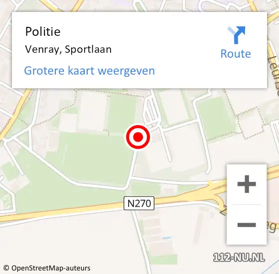 Locatie op kaart van de 112 melding: Politie Venray, Sportlaan op 5 mei 2021 16:39