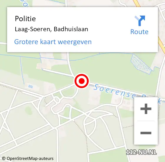 Locatie op kaart van de 112 melding: Politie Laag-Soeren, Badhuislaan op 5 mei 2021 20:11