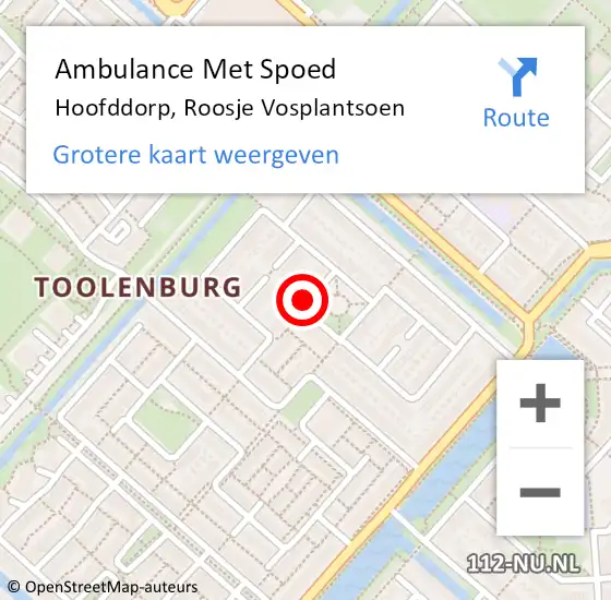 Locatie op kaart van de 112 melding: Ambulance Met Spoed Naar Hoofddorp, Roosje Vosplantsoen op 5 mei 2021 23:16