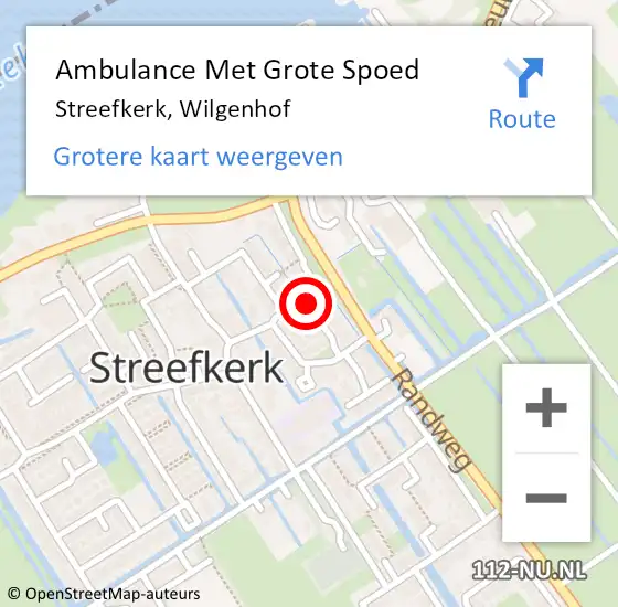 Locatie op kaart van de 112 melding: Ambulance Met Grote Spoed Naar Streefkerk, Wilgenhof op 6 mei 2021 01:20