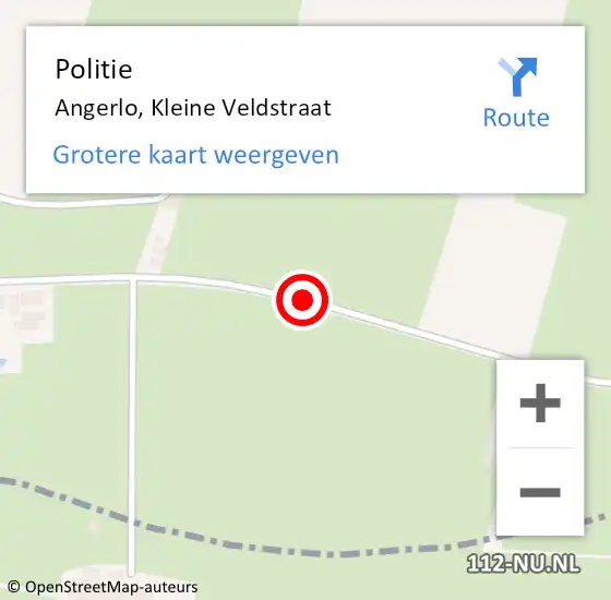 Locatie op kaart van de 112 melding: Politie Angerlo, Kleine Veldstraat op 6 mei 2021 06:43