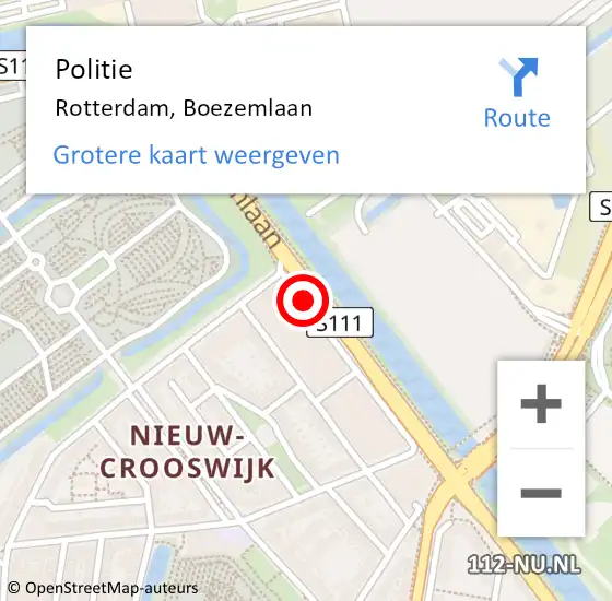 Locatie op kaart van de 112 melding: Politie Rotterdam, Boezemlaan op 6 mei 2021 07:09