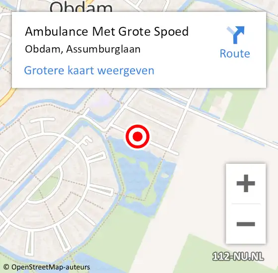 Locatie op kaart van de 112 melding: Ambulance Met Grote Spoed Naar Obdam, Assumburglaan op 6 mei 2021 08:31