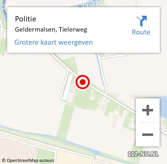 Locatie op kaart van de 112 melding: Politie Geldermalsen, Tielerweg op 6 mei 2021 08:57