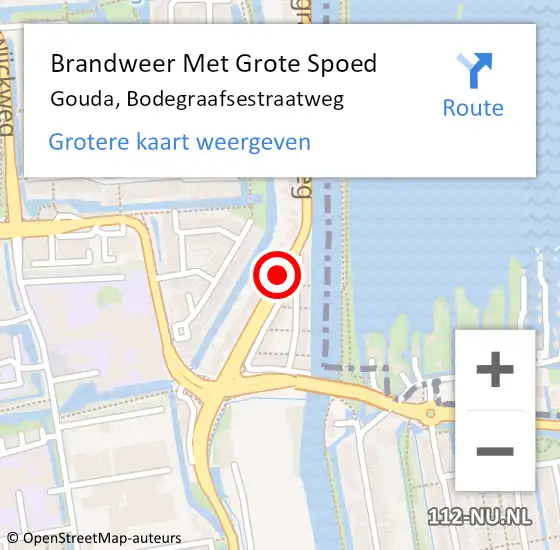 Locatie op kaart van de 112 melding: Brandweer Met Grote Spoed Naar Gouda, Bodegraafsestraatweg op 6 mei 2021 09:16
