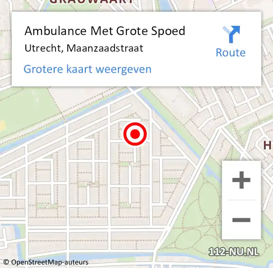 Locatie op kaart van de 112 melding: Ambulance Met Grote Spoed Naar Utrecht, Maanzaadstraat op 9 juni 2014 20:41