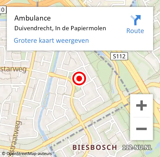 Locatie op kaart van de 112 melding: Ambulance Duivendrecht, In de Papiermolen op 6 mei 2021 09:50