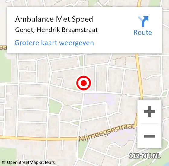 Locatie op kaart van de 112 melding: Ambulance Met Spoed Naar Gendt, Hendrik Braamstraat op 6 mei 2021 11:49
