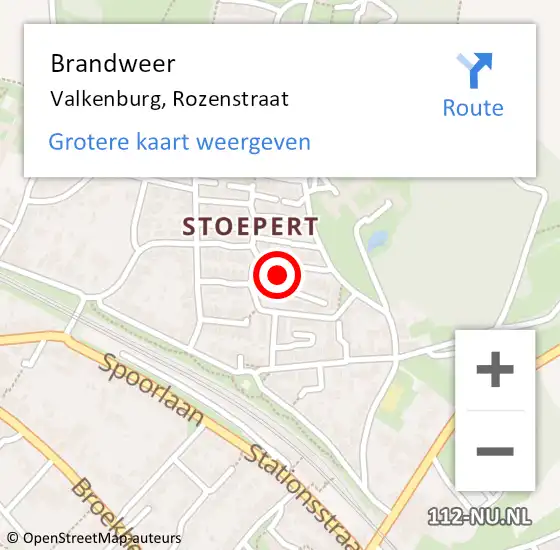 Locatie op kaart van de 112 melding: Brandweer Valkenburg, Rozenstraat op 9 juni 2014 21:07