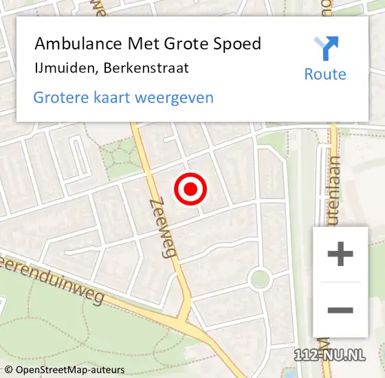 Locatie op kaart van de 112 melding: Ambulance Met Grote Spoed Naar IJmuiden, Berkenstraat op 6 mei 2021 14:16