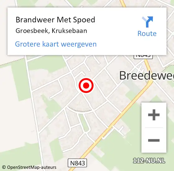 Locatie op kaart van de 112 melding: Brandweer Met Spoed Naar Groesbeek, Kruksebaan op 6 mei 2021 17:24