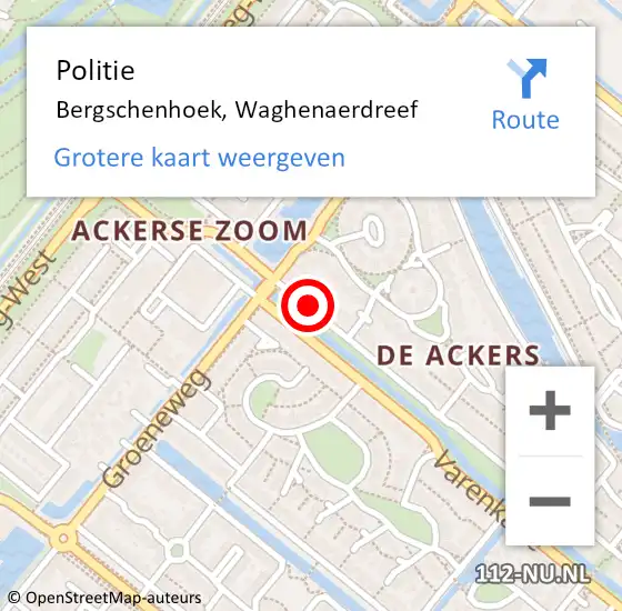 Locatie op kaart van de 112 melding: Politie Bergschenhoek, Waghenaerdreef op 6 mei 2021 18:26