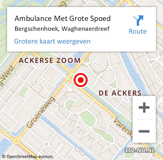 Locatie op kaart van de 112 melding: Ambulance Met Grote Spoed Naar Bergschenhoek, Waghenaerdreef op 6 mei 2021 18:31