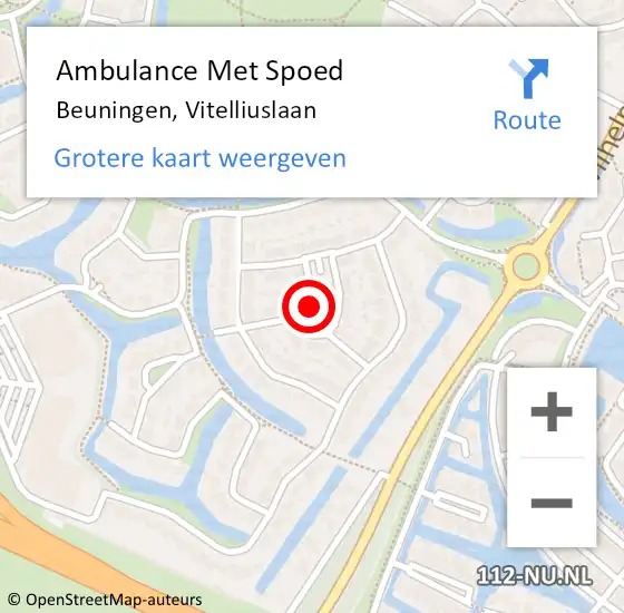 Locatie op kaart van de 112 melding: Ambulance Met Spoed Naar Beuningen, Vitelliuslaan op 6 mei 2021 19:49