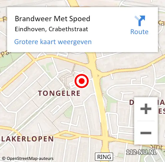 Locatie op kaart van de 112 melding: Brandweer Met Spoed Naar Eindhoven, Crabethstraat op 6 mei 2021 22:00