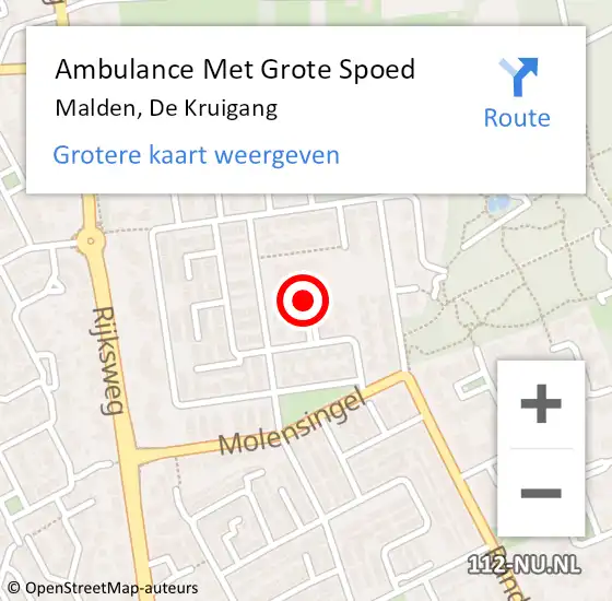 Locatie op kaart van de 112 melding: Ambulance Met Grote Spoed Naar Malden, De Kruigang op 6 mei 2021 23:43