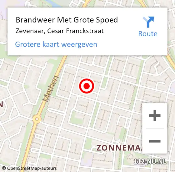 Locatie op kaart van de 112 melding: Brandweer Met Grote Spoed Naar Zevenaar, Cesar Franckstraat op 7 mei 2021 00:06