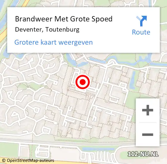 Locatie op kaart van de 112 melding: Brandweer Met Grote Spoed Naar Deventer, Toutenburg op 7 mei 2021 01:28