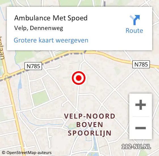 Locatie op kaart van de 112 melding: Ambulance Met Spoed Naar Velp, Dennenweg op 7 mei 2021 01:42