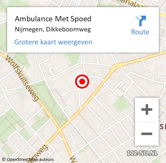 Locatie op kaart van de 112 melding: Ambulance Met Spoed Naar Nijmegen, Dikkeboomweg op 7 mei 2021 03:41