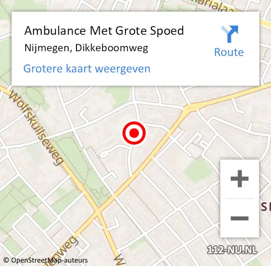 Locatie op kaart van de 112 melding: Ambulance Met Grote Spoed Naar Nijmegen, Dikkeboomweg op 7 mei 2021 03:42