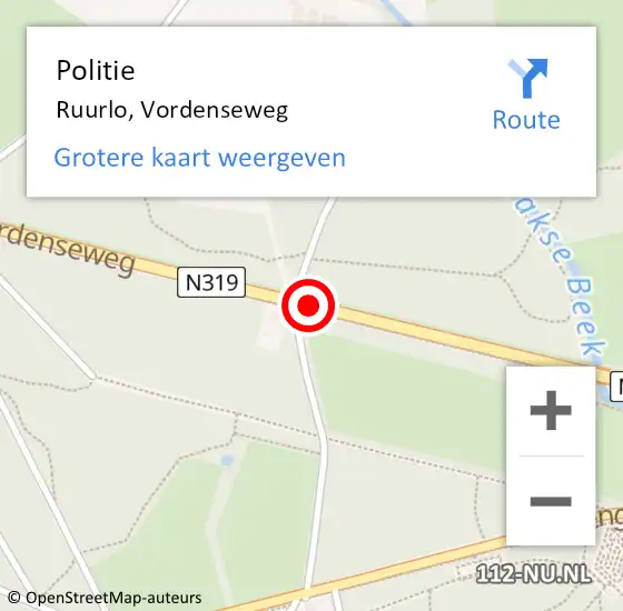 Locatie op kaart van de 112 melding: Politie Ruurlo, Vordenseweg op 7 mei 2021 05:00