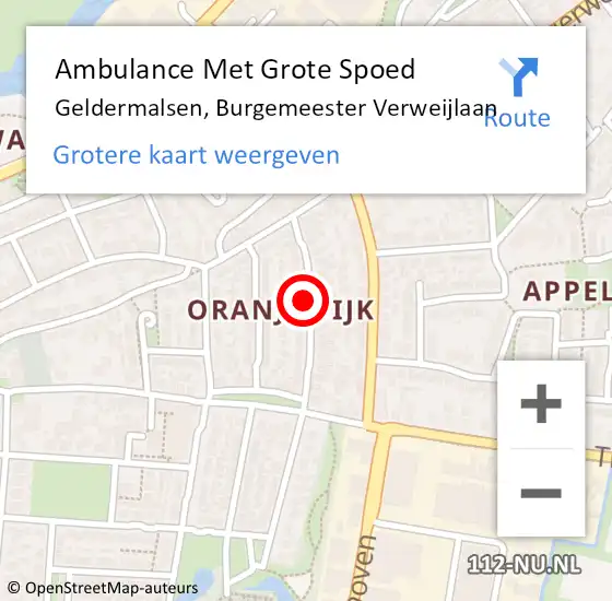 Locatie op kaart van de 112 melding: Ambulance Met Grote Spoed Naar Geldermalsen, Burgemeester Verweijlaan op 7 mei 2021 08:09